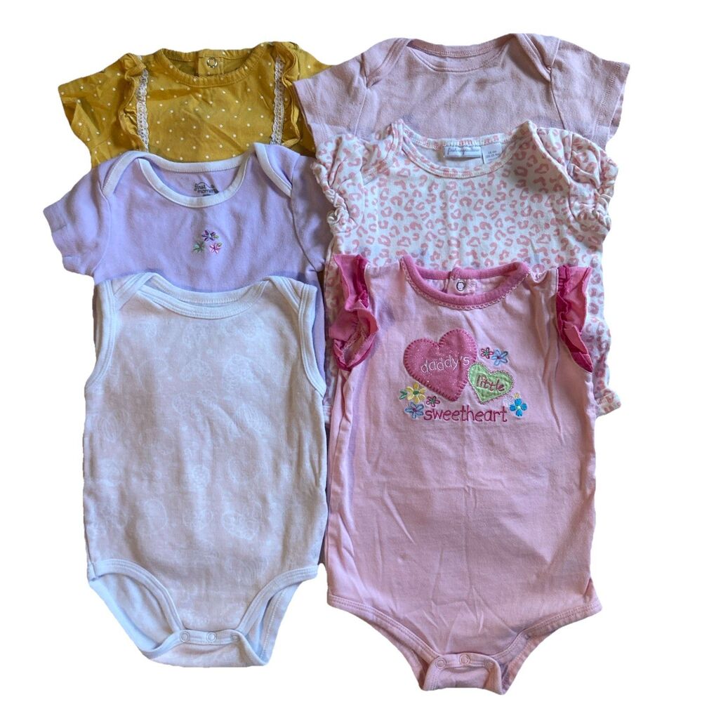 Girls 9-12M Spring/Summer Short Sleeve Bodysuits 6 PCs Bundle